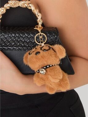 Plush Dog Bag Charm Keychain - Tan